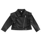 [ параллель импортные товары ]Toddler Baby Girl Leather Jacket Crop Top Kids Solid Long Sleeve