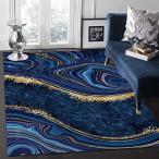 ショッピングLuxury 【並行輸入品】Nordic Navy Blue Gold Marble Area Carpet, Luxury Abstract Stain