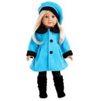 Parisian Stroll - 4 piece outfit - Blue fleece coat with matching beret, black leggings and boots -