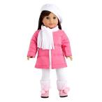 Parisian Adventure - 5 piece outfit - pink coat, white beret, scarf, leggings and pink boots - 18 i