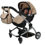 Babyboo SAND Deluxe Twin Doll Pram/Stroller with Swiveling Wheels (color SAND &amp; Black) with Free Ca