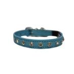 Leather Rhinestones Bling Elastic Break-Away Cat Collar (Athens). 12" X 1/2" Baby Blue