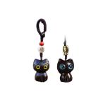  чёрный кошка чай кошка натуральное дерево ремешок . удача . рыба кошка cat очарование брелок для ключа ....