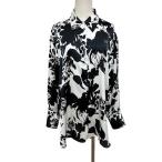 中古 ザラ ZARA 長袖 シースルー シャツブラウス クリーニング済み モノトーン 花柄 レディース LLサイズ 相当