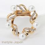 ブローチ スカーフクリップ アクセサリー スター真珠  パール ジルコニア ゴールド インスタイルジャパン