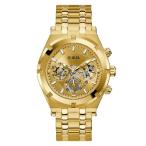 【並行輸入品】 GUESS Men's 44mm Watch - Gold Tone Strap Champagne Dial Gold Tone Case