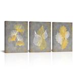 【並行輸入品】 Conipit イエローグレーキャンバス 抽象画 葉 ウォールアート キャンバス リビングルーム用 ボタニカル アート作品 写真 コンテンポラリー