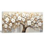 【並行輸入品】 抽象ツリーキャンバスウォールアート、枝に金と白の花 油絵ポスター プリント モダン ミニマリスト 抽象画 ポスター