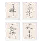 ショッピングsailing 【並行輸入品】 Poster Master 4-Piece Vintage Sailing Blueprint Poster - Ship Patent Print - Sails ＆ Rigging Art - Reefing ＆ Furling Sails Art - Tran