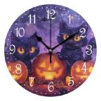 壁掛け時計ハロウィン黒猫カボチャ静...