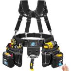 【並行輸入品】 腰袋 ツールベルト サスペンダー付き 腰道具セット 27 ポケット 磁気パッド付き 着脱式 調節可能 高耐久 作業用 電気技師 大工 建設 DIY (ブラッ