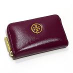 【中古】TORY BURCH ラウンドファスナー コインケース キーリング付き パテントレザー ラズベリー ボルドー 41119199