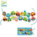 Yahoo! Yahoo!ショッピング(ヤフー ショッピング)ひも通し 木製 ビーズ ビークル 木のおもちゃ おもちゃ 知育玩具 ジェコ DJECO （ 紐通し 幼児 16ピース 車 自動車 ）