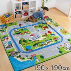 ラグ キッズラグ 子供部屋 ふっくらなめらか 転写フランネルラグ ニュータウン 190×190ｃｍ （ ラグマット カーペット 絨毯 マット ）