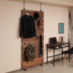 ショッピングパーテーション 突っ張り ウォールパーテーション 幅86cm フック6個付 天然木 日本製 （ 壁面収納 ウォールラック つっぱり 突っ張り式 ラック フック付 ）