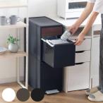 分別ゴミ箱 35L 幅25.5cm 2段 分別 スイングステーションワイド 木目調パネル （ 35リットル 縦型 ダストボックス ごみ箱 キッチン スリム ペダル式 ）