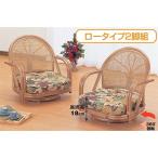 ラウンドチェア　2脚セット　ラタン　座椅子　ロータイプ　籐家具　座面高18cm
