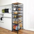 ショッピングキッチン 収納 キッチンラック 幅38.5cm キッチン収納 大容量 隙間収納 バスケット キャスター付き （ ラック 棚 バスケット付き すき間収納 洗面所収納 ランドリー収納 ）