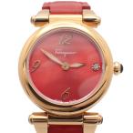 【美品】フェラガモ イディリオ クォーツ レディース 腕時計 ゴールドGP 1P石入り赤文字盤 純正革ベルト SFEY【いおき質店】