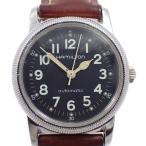 ショッピングラウンド ハミルトン ミリタリーウォッチ 自動巻き メンズ 腕時計 黒文字盤 純正ブラウン革ベルト 9789 交換用ベルト付【いおき質店】