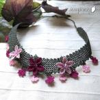 イーネ オヤ刺繍針で作る繊細なレースネックレス/シルクモチーフのネックレス