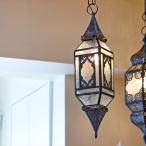 モロッコランプ ガラスペンダントライト 直径11cm 全長85cm 4面のレリーフガラス　Morocco Lantern/ 25W１灯　ペンダントランプ１灯