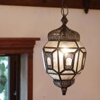 モロッコランプ ガラスペンダントライト アラビア風 全高74cm 直径21cm クリア 6面のレリーフガラス