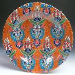 繊細な手描きのトルコ キュタフヤ陶器 飾り皿 40cmプレート 立体釉薬/チューリップ