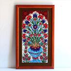 トルコ陶器 手書きタイル 2枚額 H49×W29.5×D1.5cm チューリップとカーネーション Turkish Hand Paint Tiles