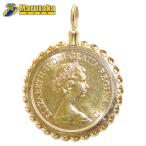  Sovereign золотая монета подвеска с цепью K22 K18 YG 9.5g Elizabeth монета 1982 Sovereign coin Diamond Pendant Top