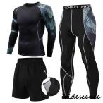 サイクルジャージ コンプレッションウェア 3枚組 上下セット 加圧シャツ ハーフパンツ ロングタイツ トレーニング フィットネスウエア メンズ