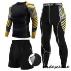 サイクルジャージ フィットネスウエア 3枚組 コンプレッションウェア 上下セット 加圧シャツ ハーフパンツ ロングタイツ トレーニング メンズ