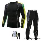 加圧シャツ ロングタイツ メンズ セットアップ コンプレッションウェア 2点 加圧インナー トレーニング ランニングウエア アンダーシャツ