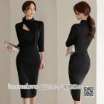ショッピングセクシー ワンピース セクシー プチハイネック 7分袖 タイトワンピース きれいめ おしゃれ 大人スタイル 30代 韓国 ファッション レディース フォーマル ひざ丈 通勤OL