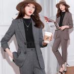秋冬 スーツ フォーマル 厚手 冬用 長袖 ジャケット ズボン レディース 2つボタン ウール30% ポリエステル70% 大人 上品 結婚式 ビジネス エレガント ママ OL　