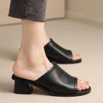 サンダル レディース ミュール チャンキーヒール スクエアトゥ ヒールサンダル つっかけ オープントゥ スリッパ サンダル ローヒール 痛くない