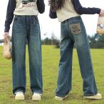 デニム パンツ 女の子 キッズ 子供服 ボトムス ロングパンツ ジュニア ストレート ワイドパンツ ジーンズ ジーパン ゆったり 韓国子供服 120cm〜170cm