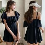  One-piece купальный костюм накладка имеется off shoru body type покрытие женский оборка 2way моно kini все в одном ..... мама купальный костюм плечо видеть . Корея купальный костюм плавание одежда 2 цвет 