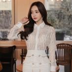 シャツブラウス長袖シフォントップス...
