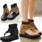 ショッピングブーツサンダル サンダル ブーツサンダル レディース  トングサンダル 厚底 ウェッジソールサンダル ベルト付 インヒール PUレザー グラディエーターサンダル サマーブーツ