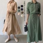 ワンピース ロングワンピース シャツワンピース シャツワンピ ロング きれいめ きれいめ 「理想の着痩せ」まくり袖で二の腕カバー
