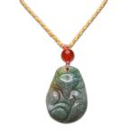 レア品緑系モスアゲートきつね彫りペ...