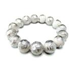 超太超迫力天然石4Aミルキーホワイトオニキス風水龍銀箔手彫り16mmブレス