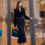 【人気商品】ブラック マーメイドワンピース ベローズ ベルベット ドッキング パーティードレス 二次会 フォーマル ワンピース 通勤 OL ロングワンピース