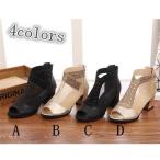 【人気商品】ブーツサンダル レディース 大きいサイズ　ブーサン オープントゥ バックジップ 通気メッシュ ブラック ハイヒール 太ヒール ストーム 春夏