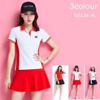 ゴルフウェア レディース 大きいサイズ 3l ll 夏 30代 40代 50代 プリーツ テニス 半袖シャツ＆スカート上下セット セットアップ コーデ