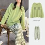 2点セット カップ付き ルームウエア 上下セット 長袖 Tシャツ ロングパンツ レディース パジャマ 春 夏 秋 冬 着心地いい かわいい