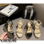 ショッピングウエッジソール ウエッジソールサンダル アンクルストラップ スタッズ付き レディース 厚底サンダル ウエッジ プラットフォーム 9.5cmヒール 大人美脚サンダル