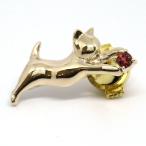 プレゼント猫ブローチピンブローチ10金イエローゴールドガーネットK10YG...
