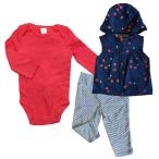【サイズ 6m】（3点セット カーターズ carters ハート柄 フード付きベスト ロンパース パンツ）60cm 上下セット 赤ちゃん ベビー 女の子 服
